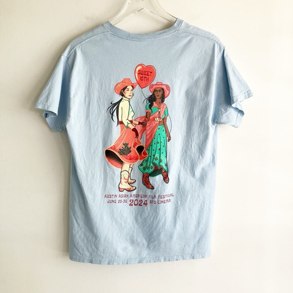 PLS READ AAAFF Austin Asian American Film Festival 2024 T Shirt Blue Sweet 16th